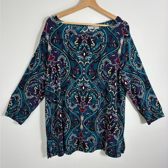 Chico's Tops - Chicos Travelers Top 3/XL Blue Paisley Tunic Wrinkle Free Flowy Stretch